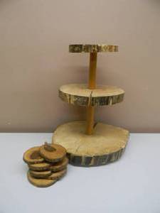 lot 36 image: VINTAGE HAND MADE 3 TIER STAND & COASTERS - Log Stand & Coasters - Rustic Home Decor Tree Slices - NICELY MADE - GREAT SET - SEE PICTURES