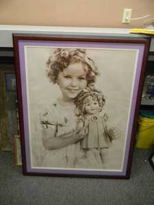 lot 38 image: Shirley Temple Professionally Framed Print With Doll - VERY NICE PIECE - APPROX 35 By 43 - SEE PICTURES