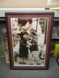 lot 39 image: The First Kiss by Kim Anderson Professionally Framed Print - VERY NICE PIECE - APPROX 30 By 43 - SEE PICTURES