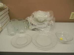lot 46 image: NEW OLD STOCK - VINTAGE CocaCola Frosted Glass Embossed Bottle 24pc - Plates, Bowls & Mugs - GREAT SET - SEE PICTURES