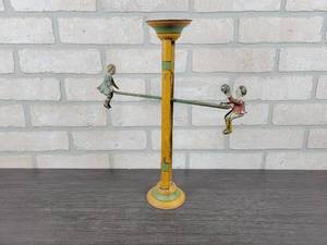 lot 3055 image: Antique Original Gibbs Teeter Totter Tin Litho Toy - Approx. 14.5 Tall - Works Great