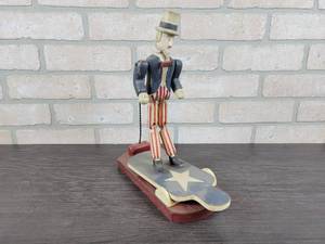 lot 3056 image: Vintage Dancing Uncle Sam Carved Wood Toy - Approx. 12.5 Tall - Works Well
