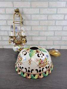 lot 3063 image: Vintage Hanging Light - Shade is Approx. 14 Diameter x 7 Tall - Overall Approx. 21 Tall