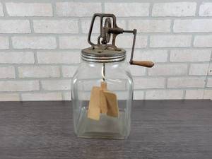 lot 3070 image: Antique Glass Bottle Butter Churn - Approx. 16 Tall