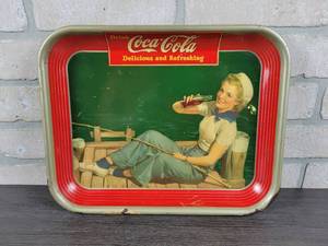 lot 3074 image: Original 1940 Coca-Cola Sailor Pinup Girl Tray - Approx. 13 x 10.5