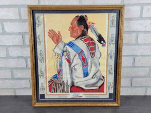 lot 3097 image: Original 1956 Winold Reiss Crow Chief Poster - Blackfeet Indian Chieftain Glacier National Park in Montana - Overall Approx. 21 x 18.5