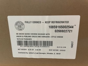 1 Case - Frozen Ancho Queso Chicken Sausage - Fully Cooked
