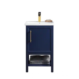 lot 42 image: SUDIO Taylor 20 in. W x 15 in. D x 34 in. H Bath Vanity in Navy Blue with Ceramic Vanity Top in White with White Basin