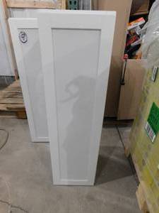 lot 36 image: Hampton Bay Courtland Polar White Finish Laminate Shaker Stock Assembled Wall Kitchen Cabinet 12 in. x 42 in. x 12 in.