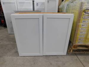 lot 43 image: Hampton Bay Courtland Shaker Assembled 36 in. x 30 in. x 12 in. Stock Wall Kitchen Cabinet in Polar White Finish