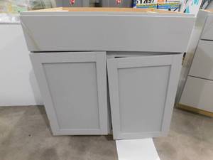 lot 57 image: Hampton Bay Courtland Shaker Assembled 30 in. x 34.5 in. x 24 in. Stock Base Kitchen Cabinet in Sterling Gray Finish