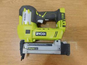 lot 67 image: RYOBI ONE 18V Lithium-Ion AirStrike 18-Gauge Cordless Narrow Crown Stapler with Sample Staples (Tool Only)