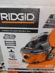 lot 90 image: RIDGID 4 Gallon 5.0 Peak HP Portable WetDry Shop Vacuum with Fine Dust Filter, Locking Hose and Accessories