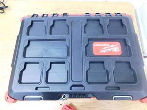 lot 129 image: Milwaukee PACKOUT 22 in. Medium Red Tool Box with 75 lbs. Weight Capacity