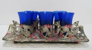 lot 9 image: Gorgeous Vintage 1950s era Cobalt Blue Drinking Glass wFigural Nude Handles