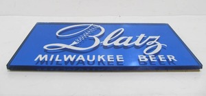 lot 10 image: Mint NOS Small Vintage 1930s era BLATZ Cobalt Blue Glass Beer Display Sign