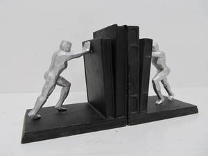 lot 43 image: Very Cool Set of Deco PushPull Figural Bookends