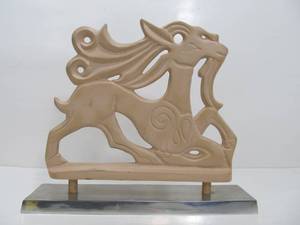 lot 48 image: Vintage Cast Metal Celtic Goat Sculpture on Aluminum Stand