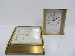 lot 72 image: Quality Vintage Swiss Made Brass Desk Barometer & Portfolio by Tiffany & Company Carriage Clock