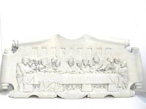 lot 99 image: Very Nice LARGE Vintage Folk Art Relief Carved Wood Last Supper Scene