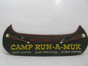 lot 101 image: Large Wooden Cabin Decor Canoe Sign