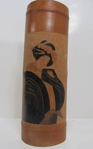 lot 104 image: Nicely Relief Carved & Painted Oriental Bamboo Artwork