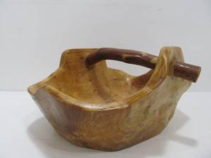 lot 111 image: Nice Folk Art Carved Burl Wood Basket