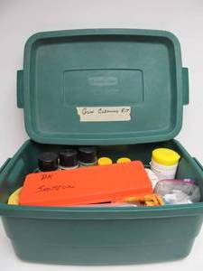lot 259 image: Large Bin Full of Gun Cleaning & Care Supplies