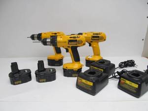 lot 270 image: 3 Working DEWALT Model DW991 Adjustable Cordless Drill wBatteries & Chargers