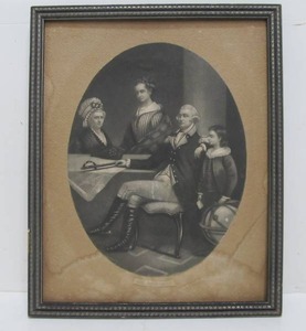 lot 128 image: Circa 1860 Small Framed George Washington & Family Engraving