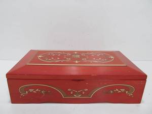 lot 144 image: Vintage Signed BORGHESE Princess Marcella Red Wood Musical Storage Box