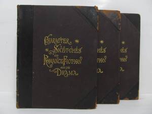 lot 222 image: Large Antique Leatherbound Books Volume 1-3 Character Sketches of Romance Fiction & the Drama 