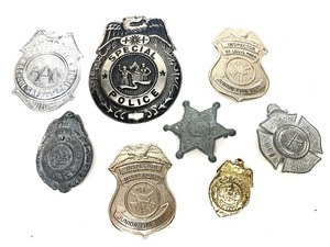 lot 204 image: Group of Vintage Metal Fire & Police Badges