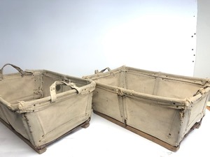 lot 339 image: Pair of Old Vintage Industrial Canvas Mail or Laundry Bins