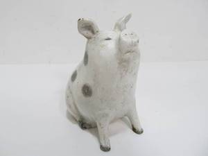 lot 316 image: Vintage Cast Iron Sitting Spotted Pig Figurine Decor Doorstop 5.25 Heavy