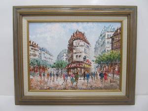 lot 320 image: Mid Century Style European Street Scene Impressionist Painting On Canvas Signed Burnett 21
