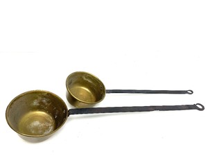lot 345 image: 2 Primitive Antique Wrought Iron & Copper LadlesScoops