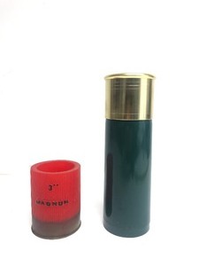 lot 50 image: Shotgun Shell Shaped Metal Thermos & Can Holder