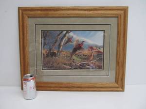 lot 349 image: Framed Signed Print by James Meger - Pheasants on the Farm