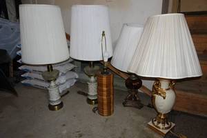 lot 130 image: Assorted Table Lamps - Matching Pair, Carved Wood