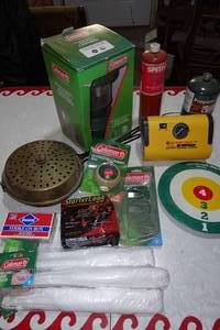 lot 142 image: Assorted Camping Gear - Remote Lantern, Food Covers, Coleman Accessories