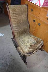 lot 103 image: Antique Wood Upholstered Rocking Chair