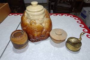 lot 117 image: Large Cookie Jar, Wood Containers, Musical Figurine