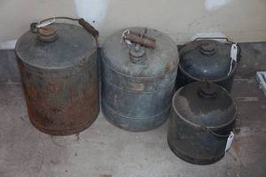 lot 61 image: Vintage Metal Liquid Cans - Round - Wood Handle