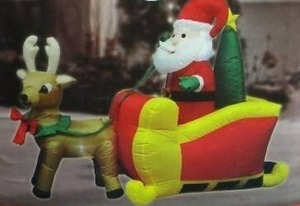 lot 48 image: 5 Ft Santa with Reindeer Inflatable