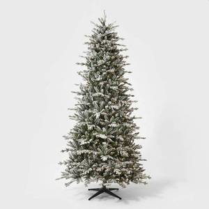 lot 64 image: ((BRAND NEW - OPEN BOX)) 9 Pre-Lit Full Flocked Balsam Fir Artificial Christmas Tree Clear Lights with AutoConnect - Wondershop