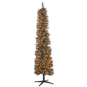 lot 66 image: ((BRAND NEW - OPEN BOX)) Holiday Time 7ft Pre-Lit Pencil Shelton Cashmere Fir Artificial Christmas Tree with 300 Clear Lights