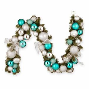 lot 40 image: National Tree Company 6 Mixed Ornament Garland Plus Phillips Multi-Color LED Lights