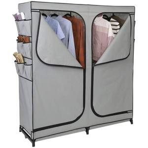 lot 105 image: 60-Inch Wide 2-Door Portable Wardrobe Closet with Cover & Side Pockets (Brand New - Open Box Item)