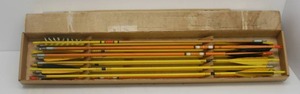 Group Of Vintage Herters Wooden Arrows With Feathers And Misc. Tips